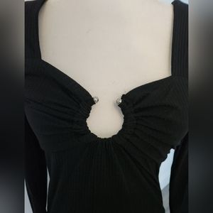 MILAN KISS-BLACK Side-Slit Long Sleeve Bodycon Dress